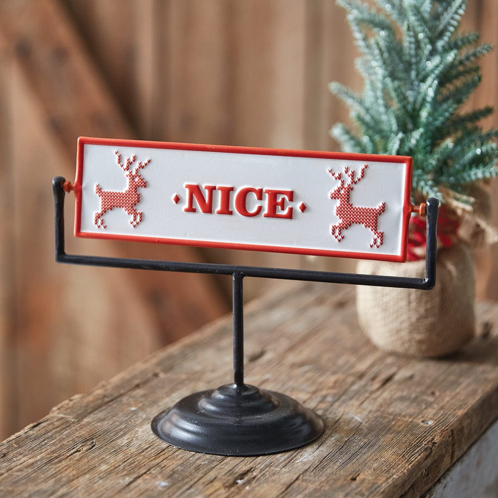 Naughty Nice Rotating Tabletop Embossed Metal Sign