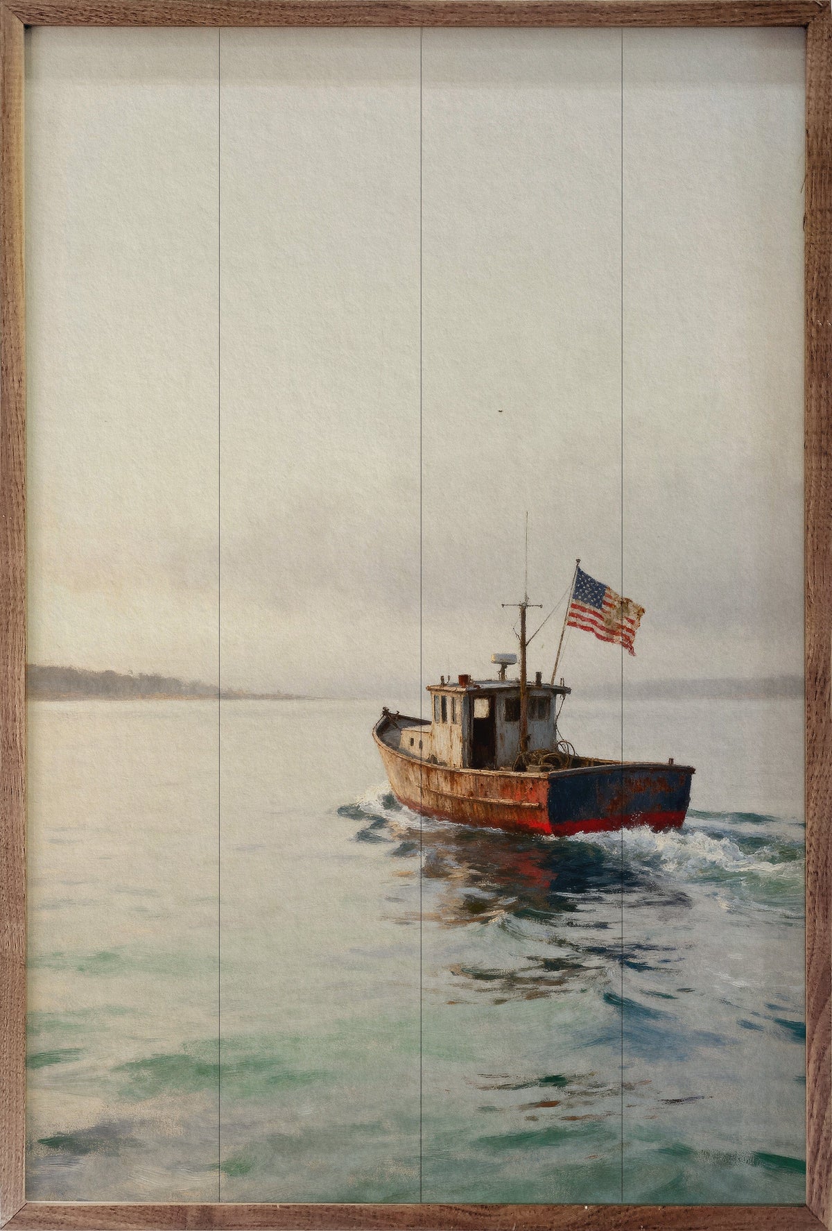 Kendrick Home Walnut Frames Sizes Nautical Americana Sailboat Printed and Framed Wall Sign
