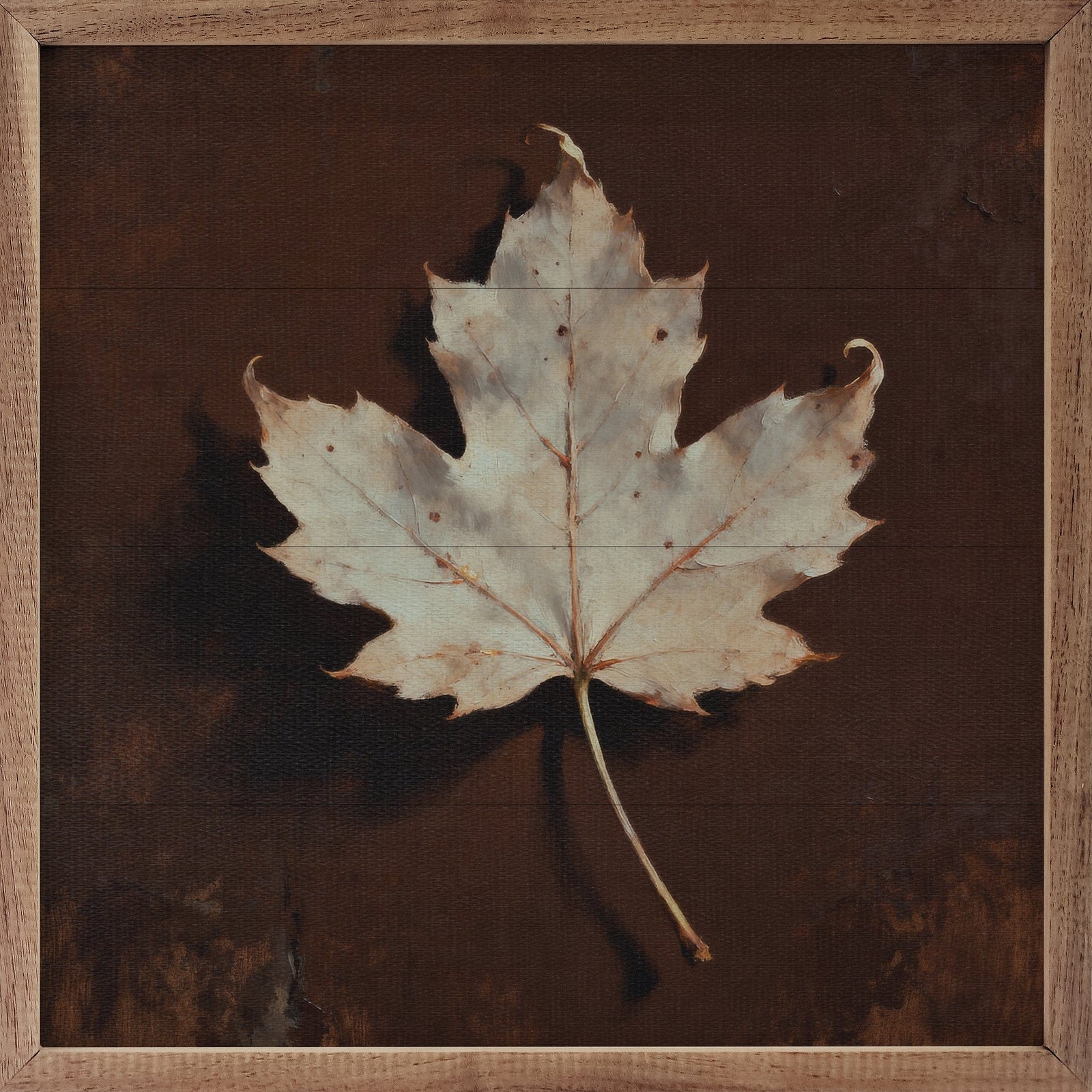 Kendrick Home Walnut Frames 4x4 Neutral Maple Leaf Printed and Framed Wall Sign