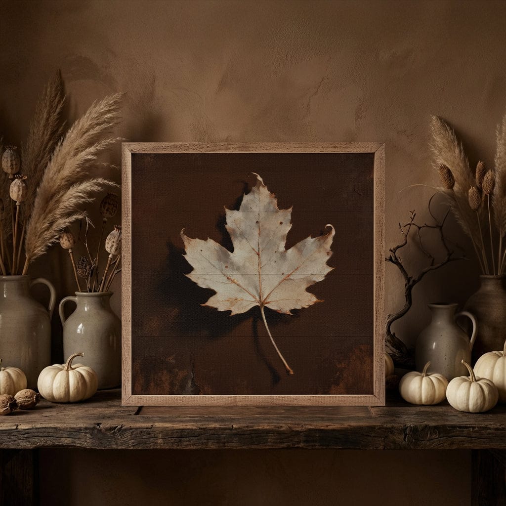Kendrick Home Walnut Frames 4x4 Neutral Maple Leaf Printed and Framed Wall Sign