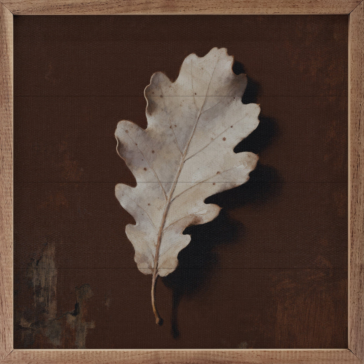 Kendrick Home Walnut Frames 4x4 Neutral Oak Leaf Printed and Framed Wall Sign