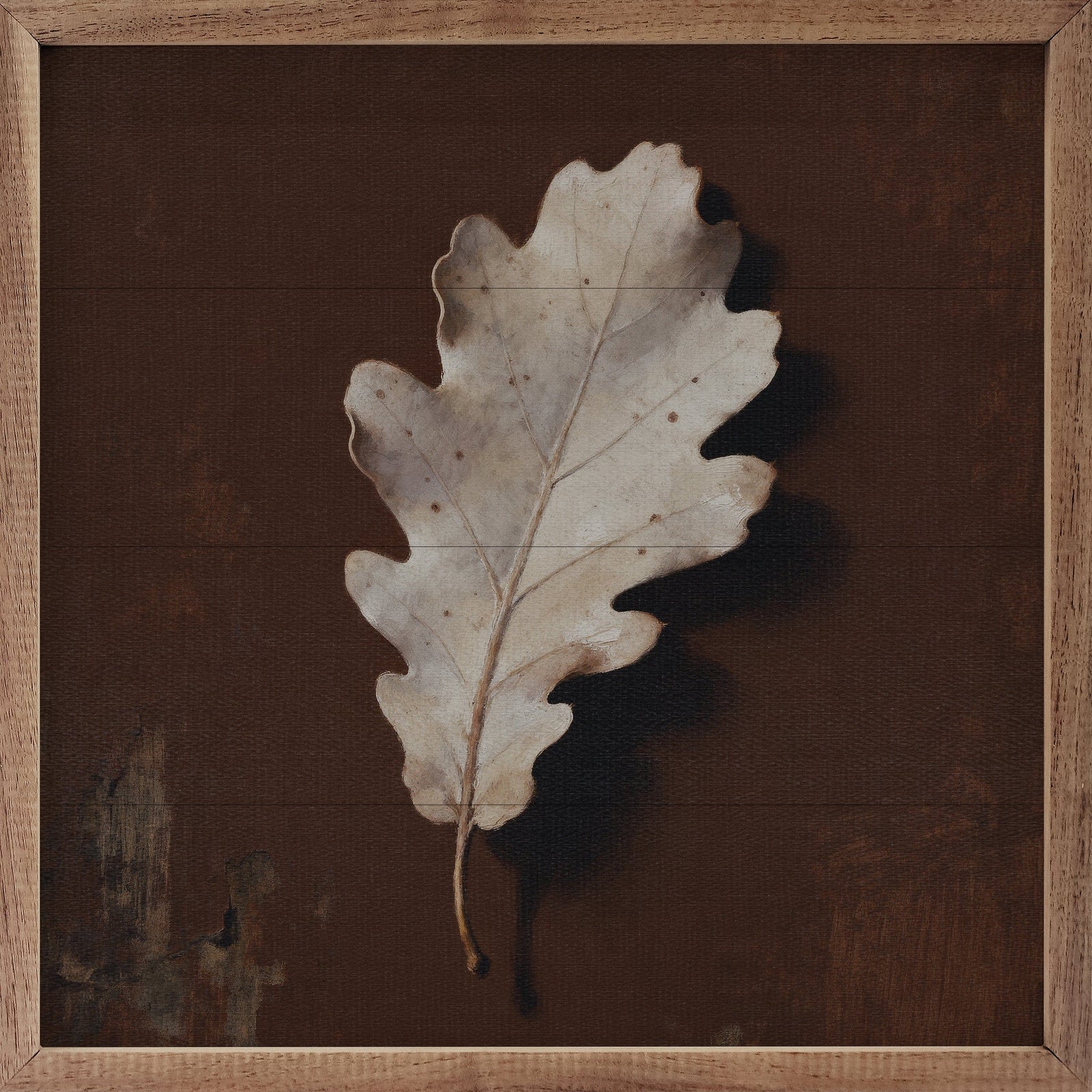 Kendrick Home Walnut Frames 4x4 Neutral Oak Leaf Printed and Framed Wall Sign