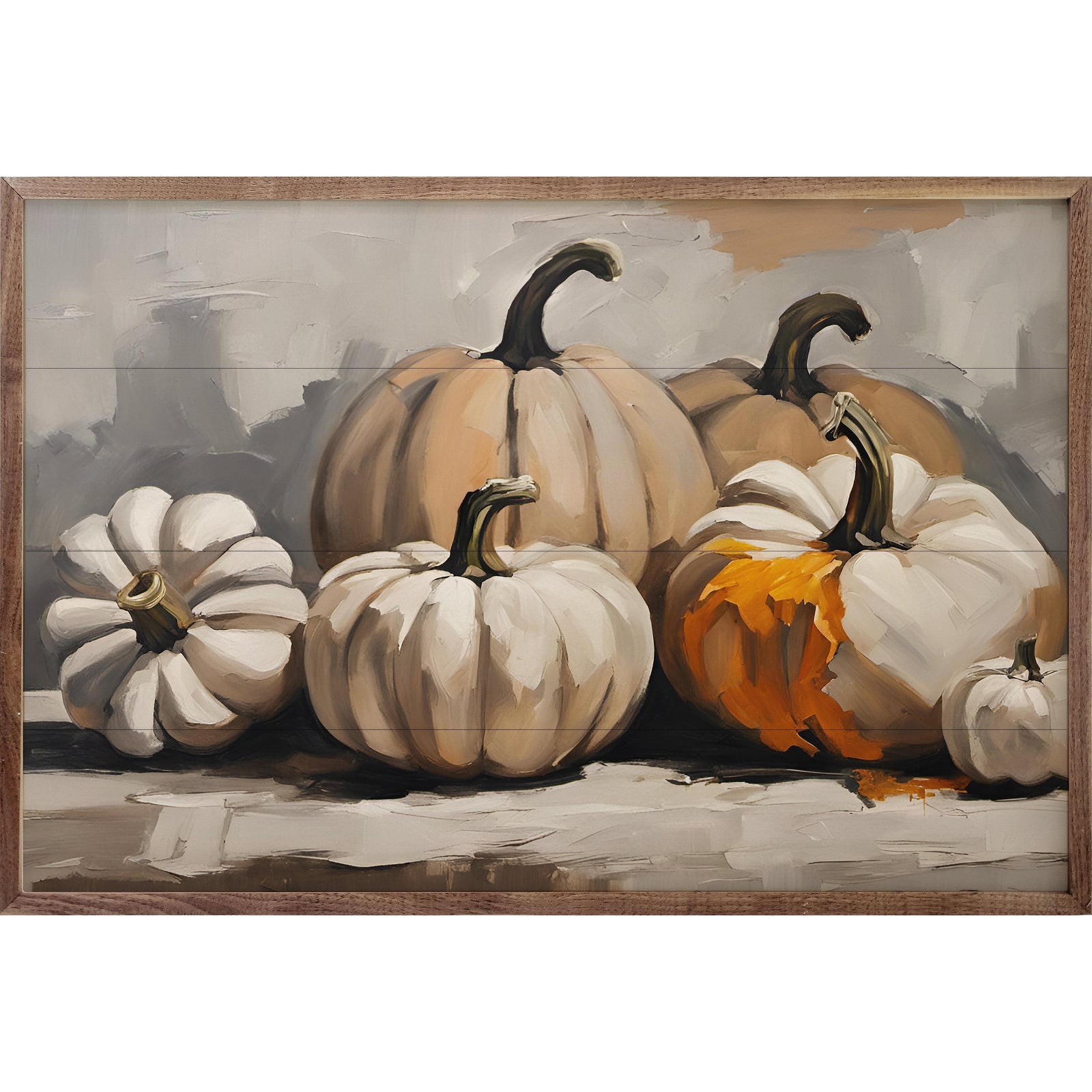 Kendrick Home Walnut Frames Neutral Pumpkins Printed and Framed Wall Sign