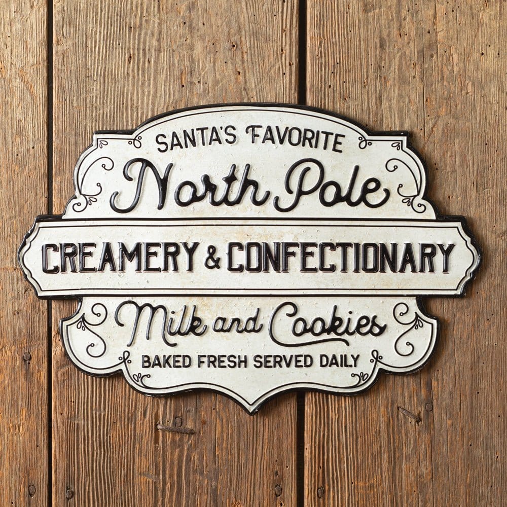 North Pole Creamery &amp; Confectionary Embossed Metal Sign-CTW Home-The Village Merchant
