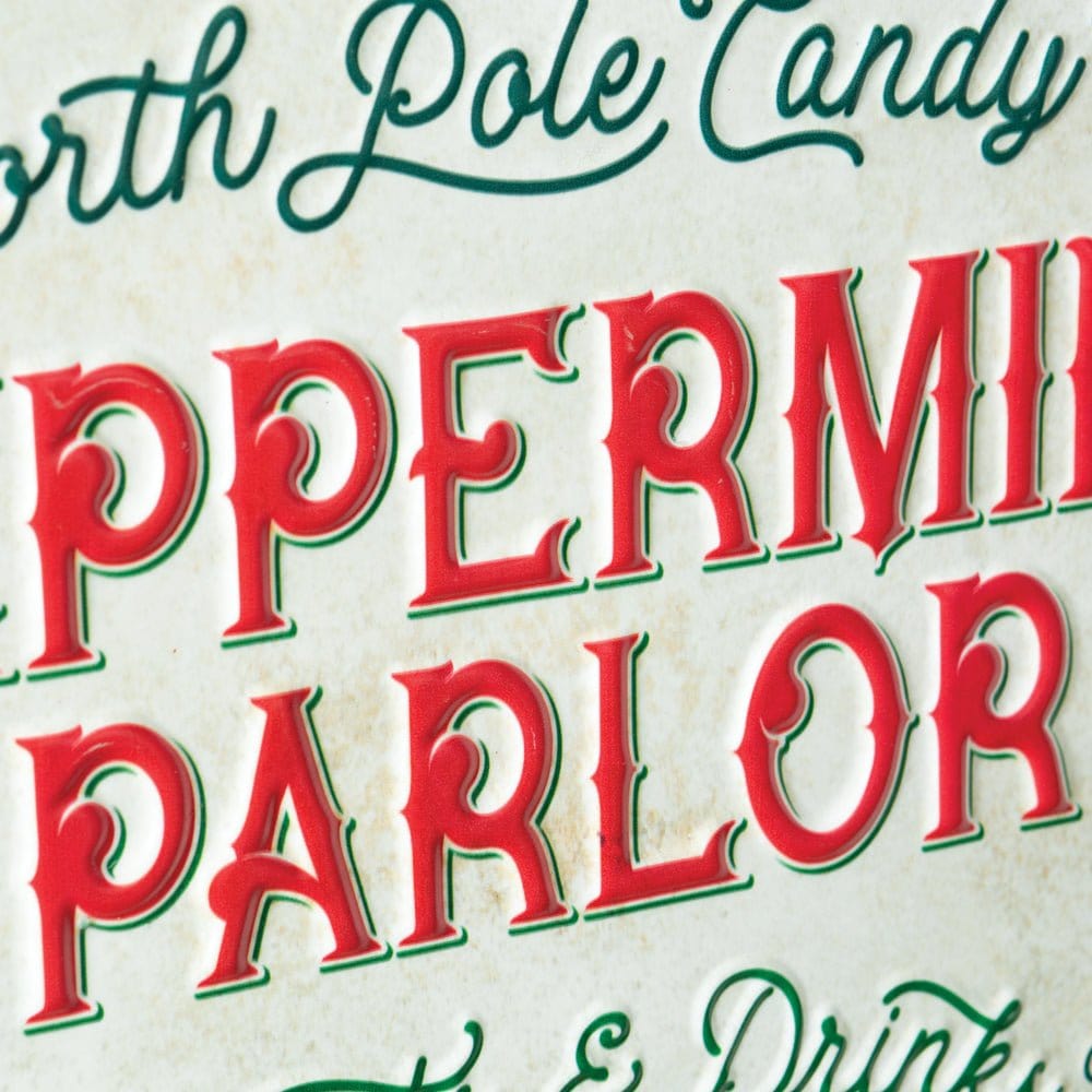 North Pole Peppermint Parlor Embossed Metal Sign-CTW Home-The Village Merchant