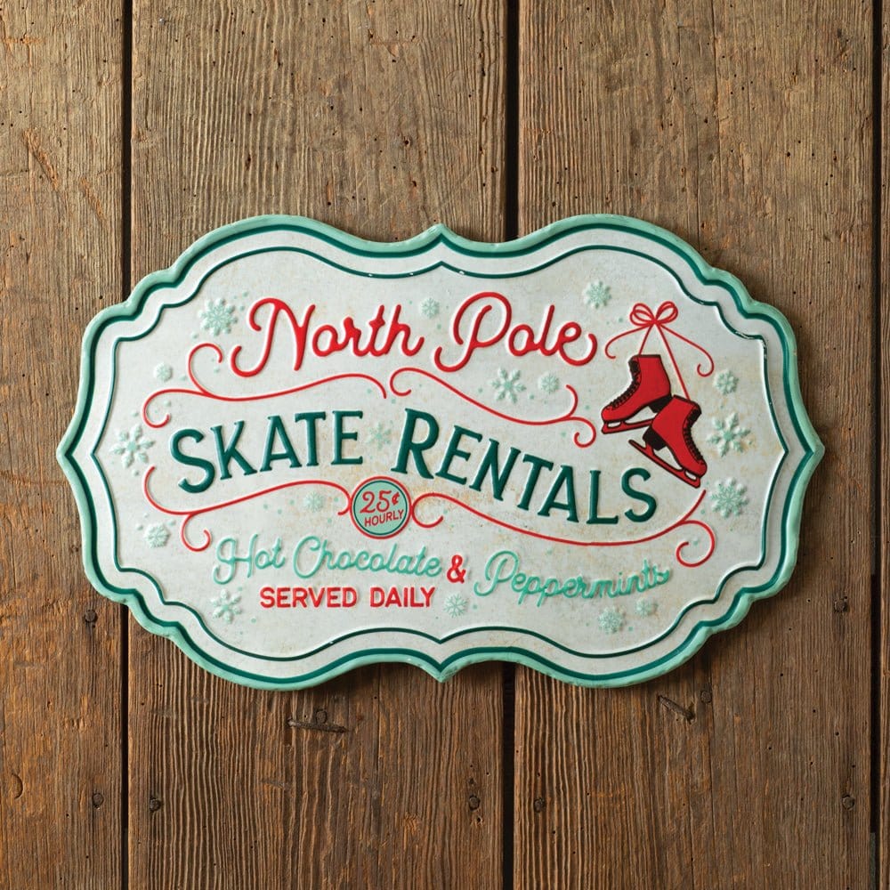 North Pole Skate Rentals Embossed Metal Sign-CTW Home-The Village Merchant