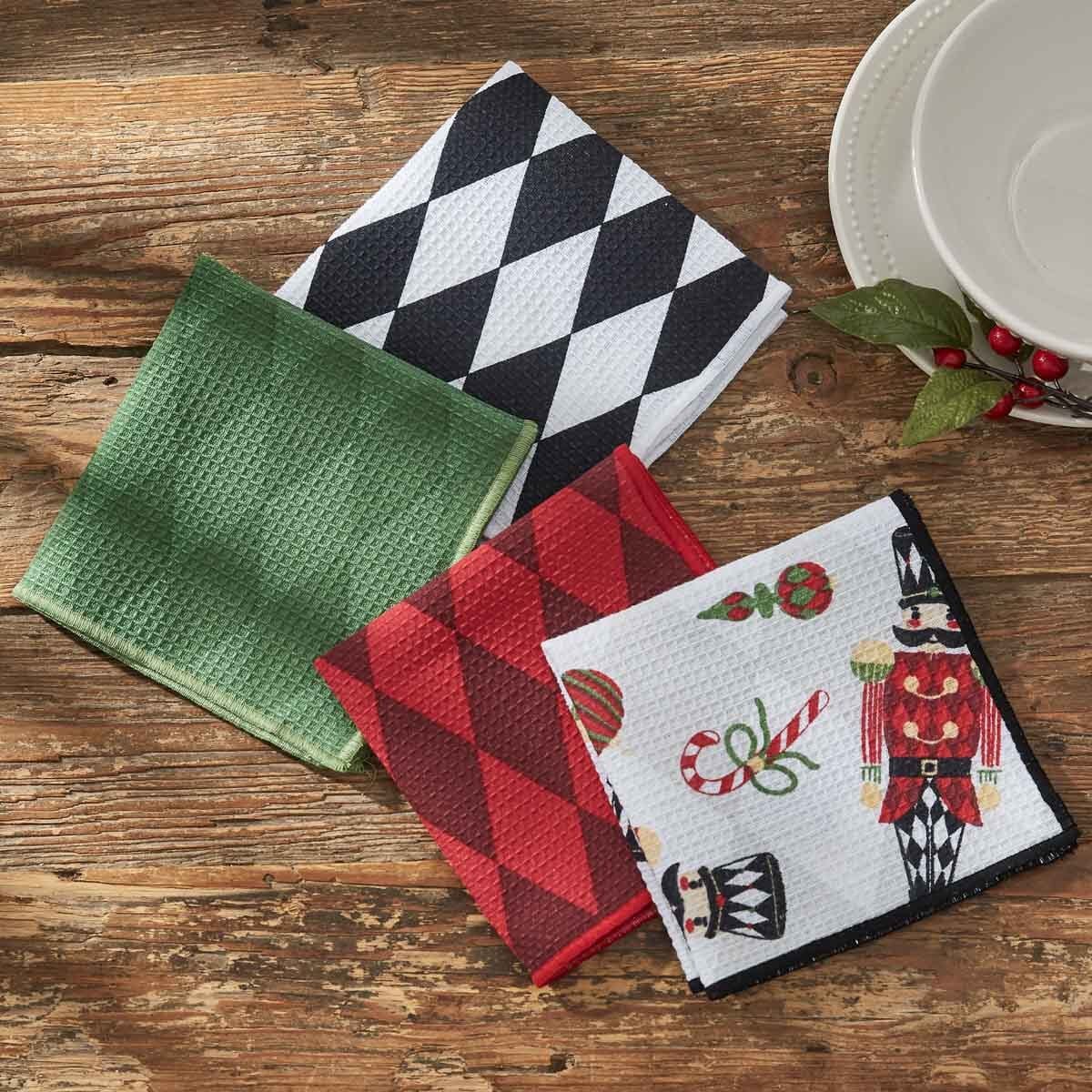 Nutcracker Waffle Weave Dishcloth Set of 4 - Assorted