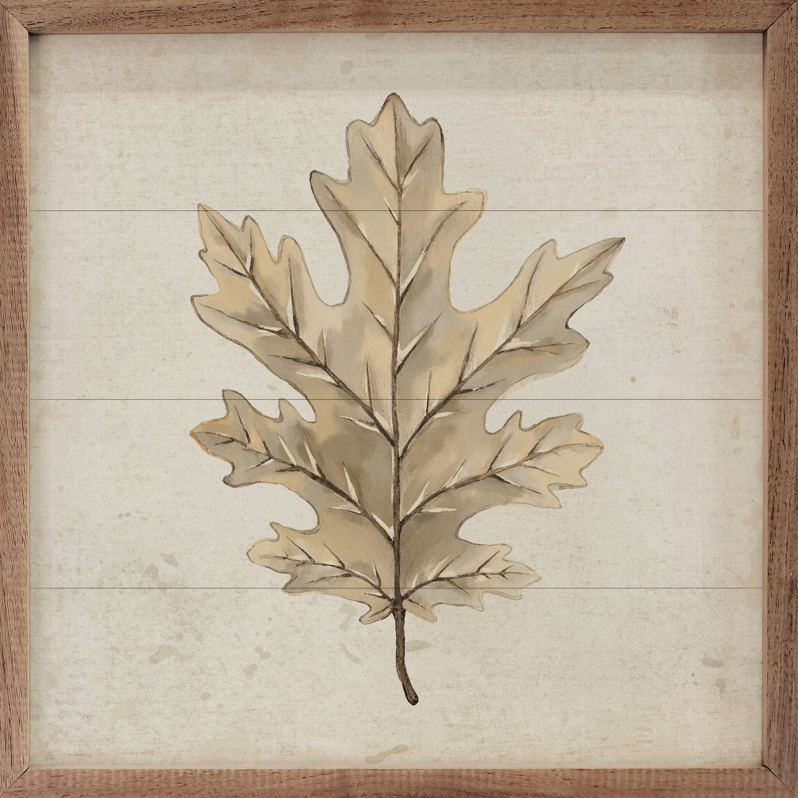 Kendrick Home Walnut Frames 4x4 Oak Leaf Printed and Framed Wall Sign