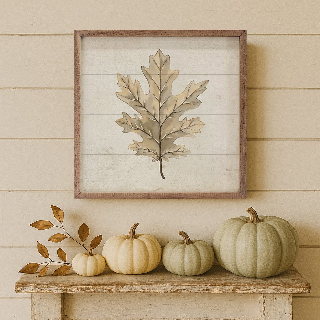 Kendrick Home Walnut Frames Oak Leaf Printed and Framed Wall Sign