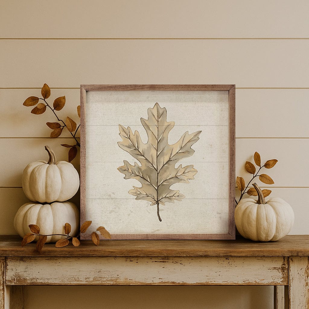 Kendrick Home Walnut Frames Oak Leaf Printed and Framed Wall Sign