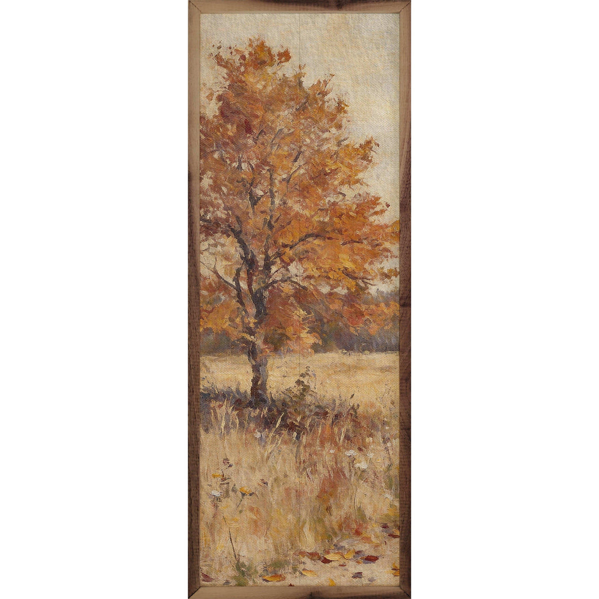 Kendrick Home Walnut Frames 4x12 October Field Tree Printed and Framed Wall Sign