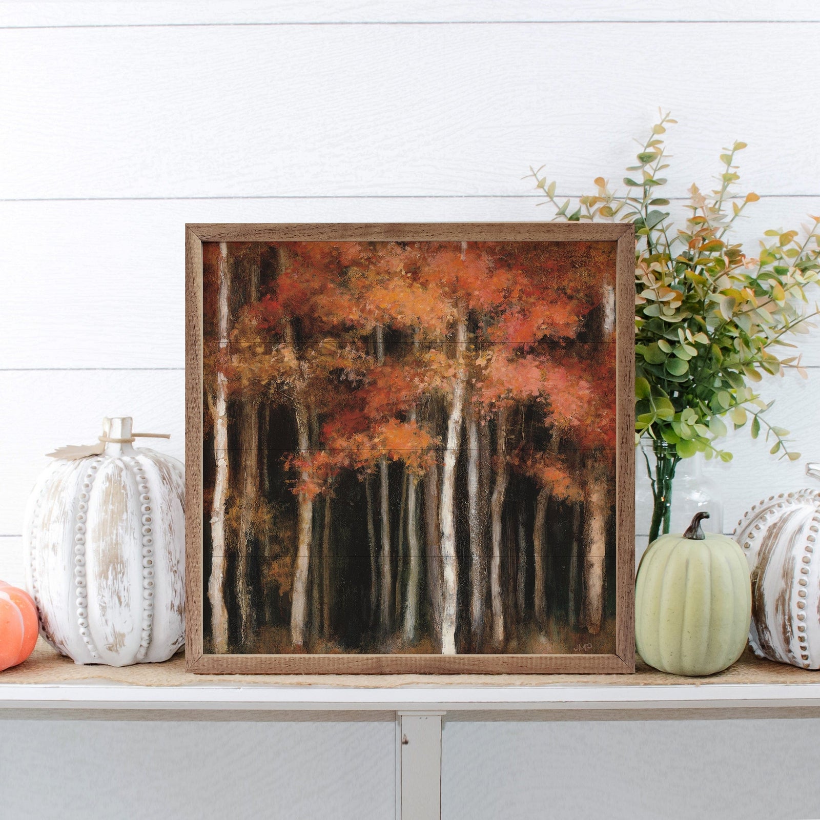 Kendrick Home Walnut Frames 4x4 October Woods By Julia Purinton Printed and Framed Wall Sign