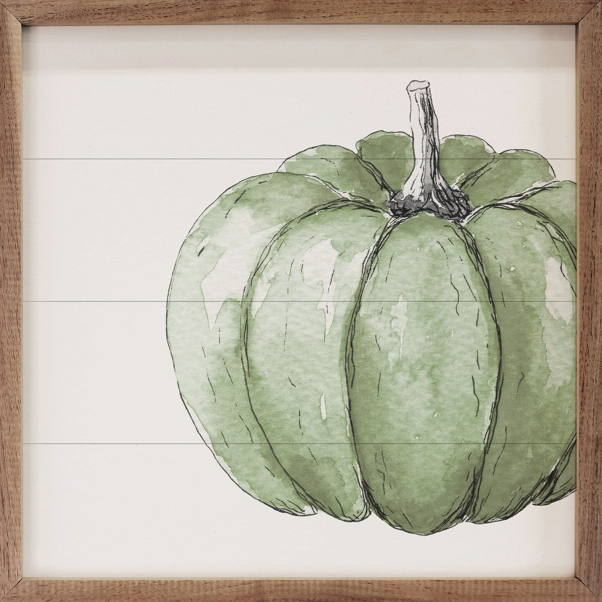 Kendrick Home Walnut Frames 4x4 Offset Green Pumpkin White Printed and Framed Wall Sign