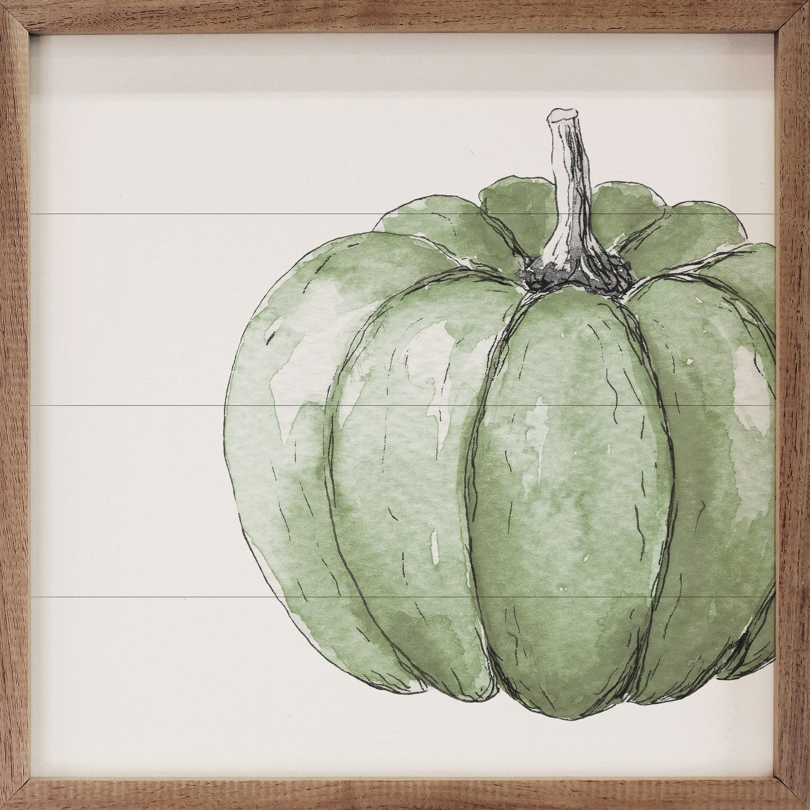 Kendrick Home Walnut Frames 4x4 Offset Green Pumpkin White Printed and Framed Wall Sign
