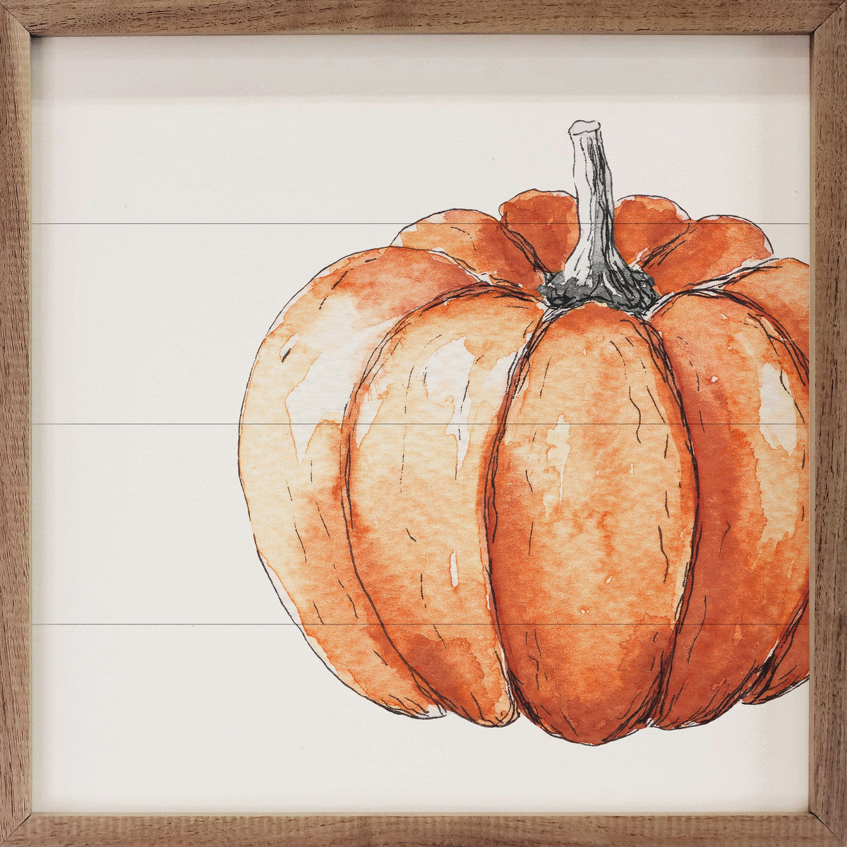 Kendrick Home Walnut Frames 4x4 Offset Orange Pumpkin White Printed and Framed Wall Sign