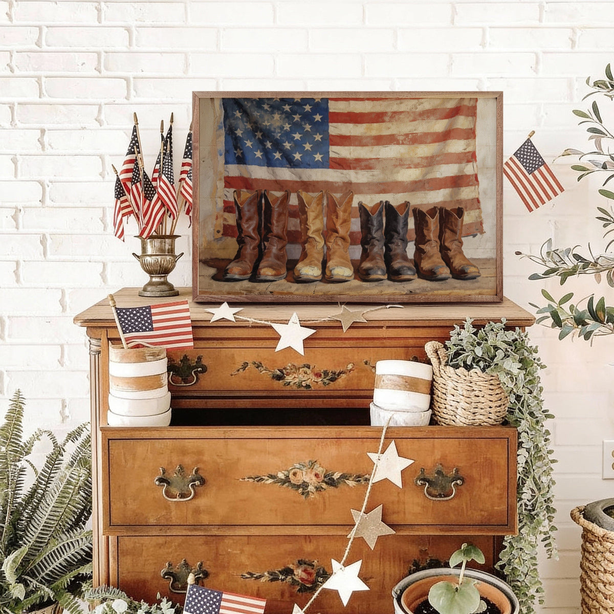 Old Americana Boots Printed and Framed Wall Sign
