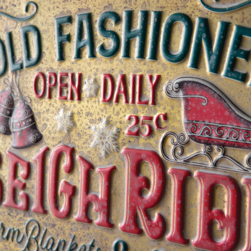 Old Fashioned Sleigh Rides Embossed Metal Wall Sign