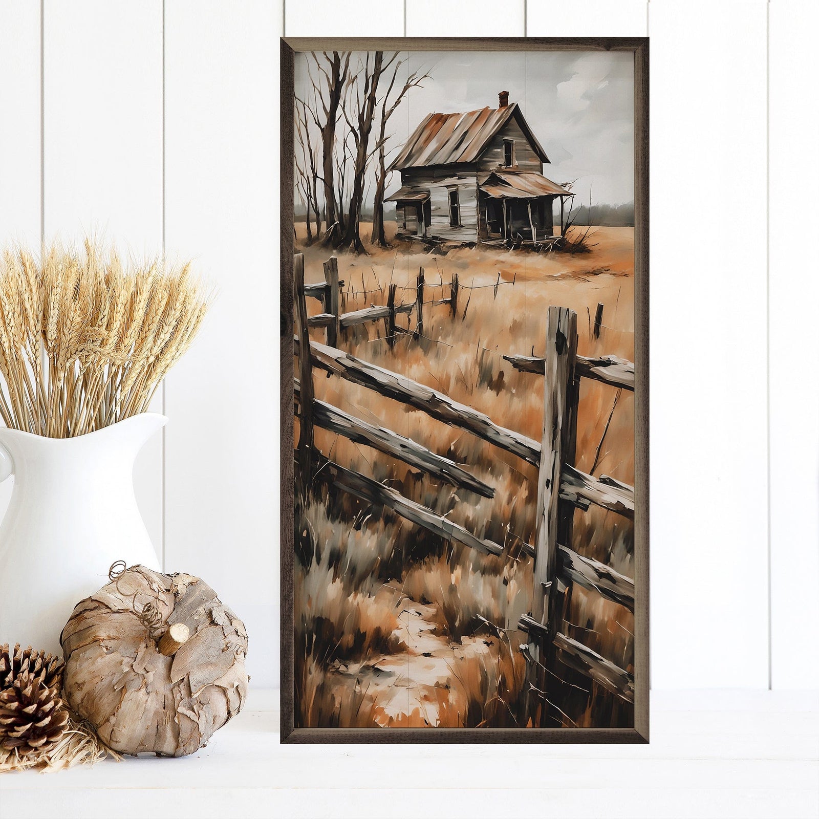 Kendrick Home Walnut Frames 8x16 Old House Printed and Framed Wall Sign