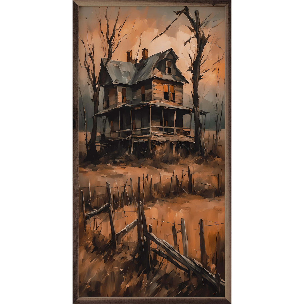 Kendrick Home Walnut Frames 8x16 Old House With Big Porch Printed and Framed Wall Sign