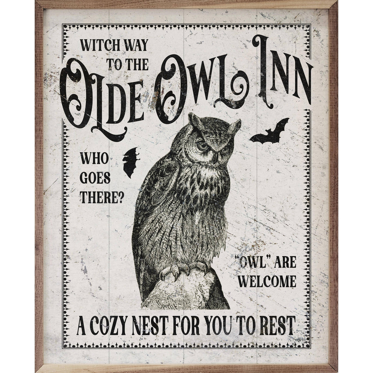 Kendrick Home Walnut Frames 8x10 Olde Owl Inn White Printed and Framed Wall Sign
