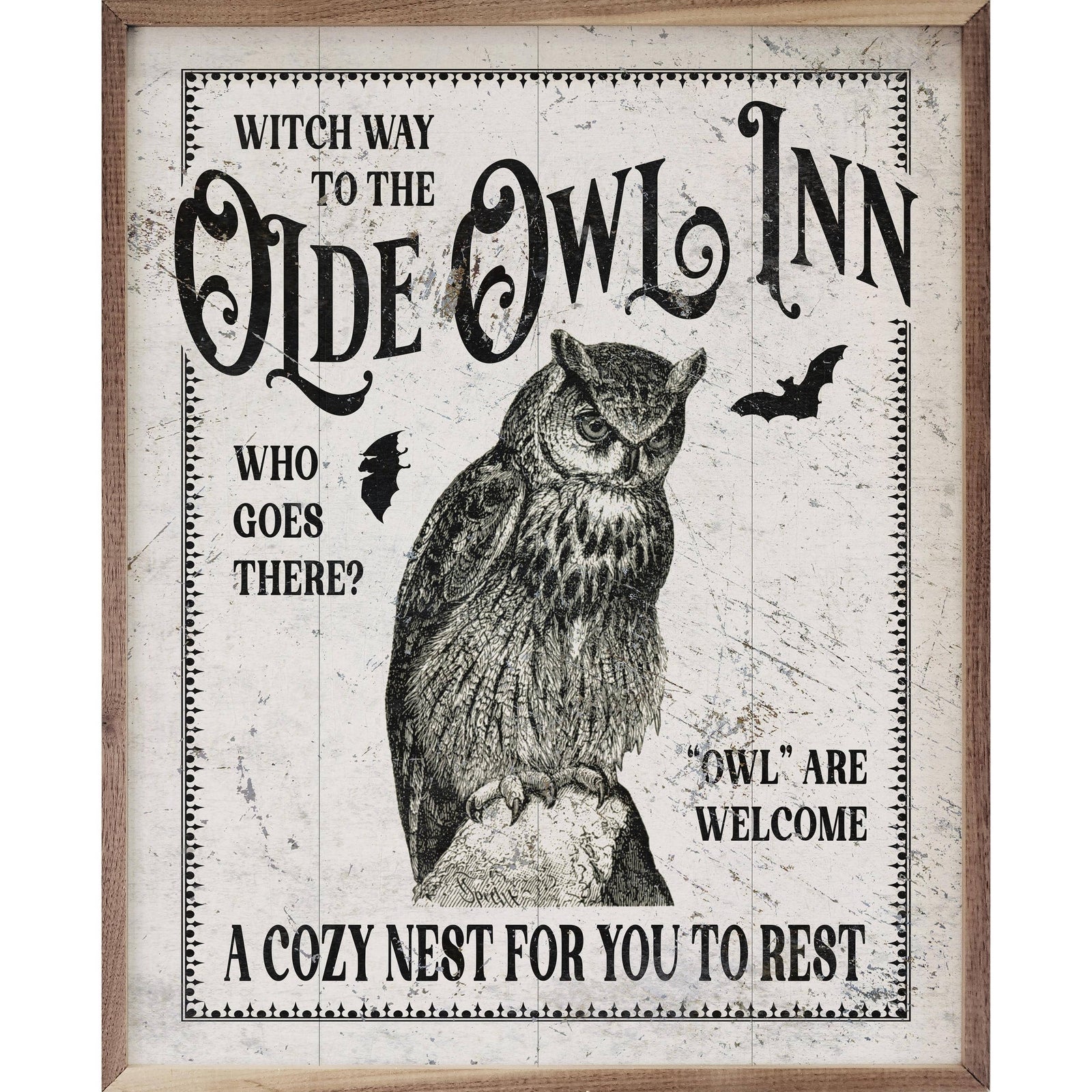 Kendrick Home Walnut Frames 8x10 Olde Owl Inn White Printed and Framed Wall Sign