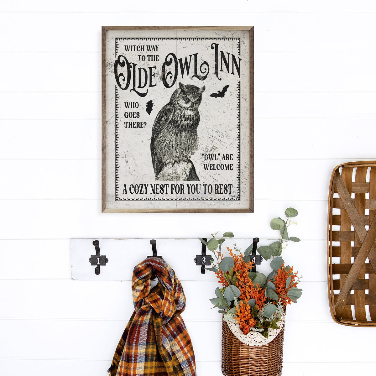 Olde Owl Inn White Printed and Framed Wall Sign