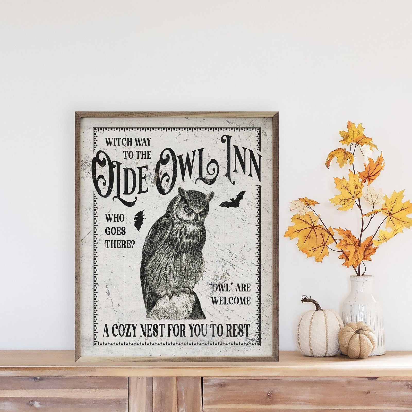 Kendrick Home Walnut Frames 8x10 Olde Owl Inn White Printed and Framed Wall Sign