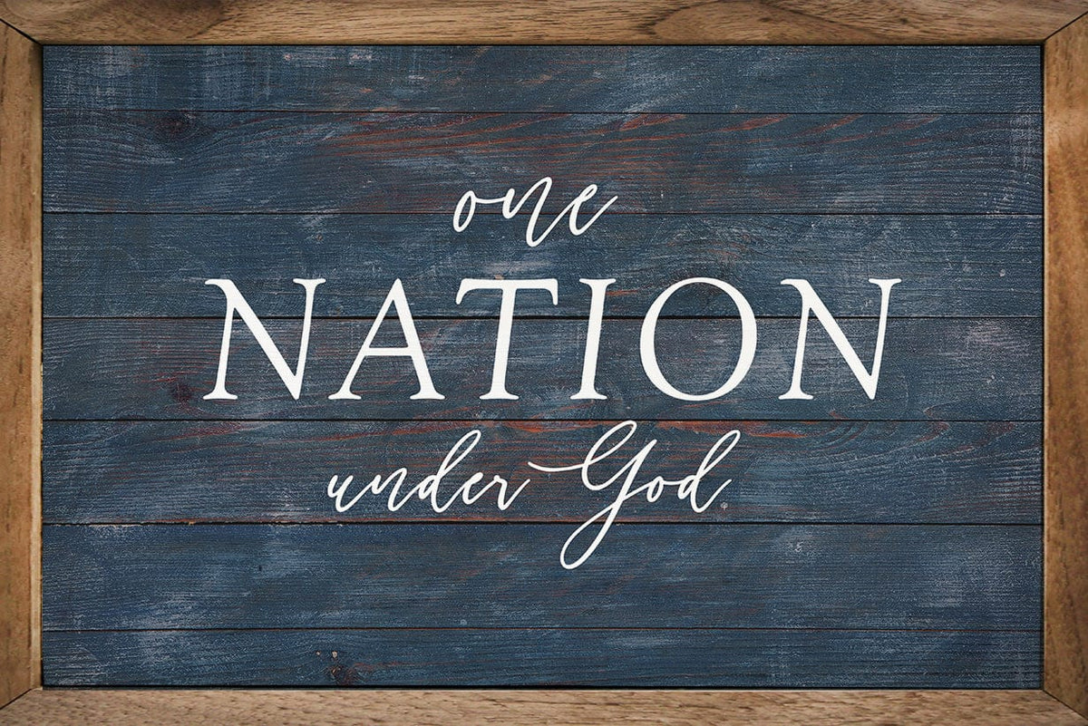 Kendrick Home Walnut Frames One Nation Under God Blue Printed and Framed Wall Sign