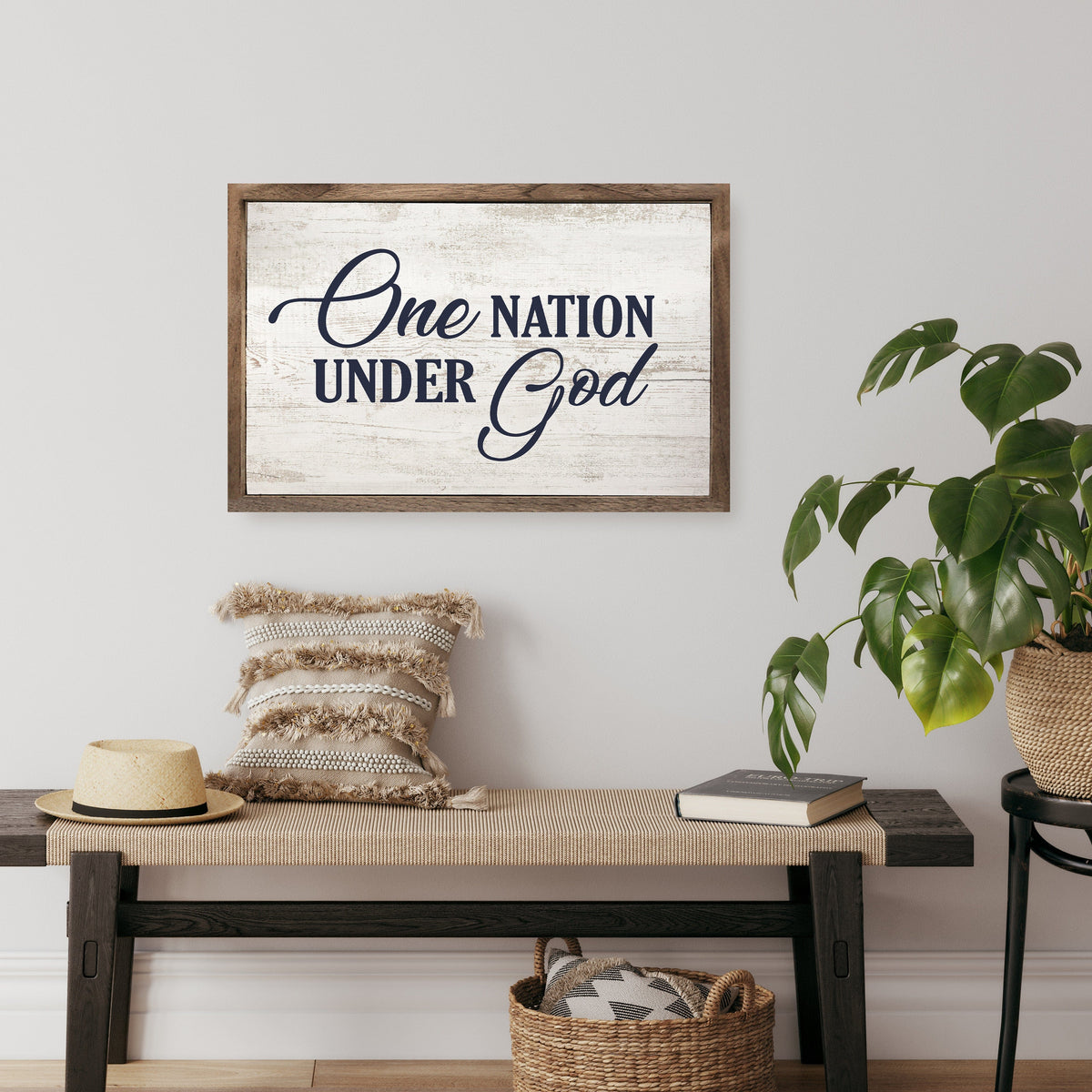 One Nation Under God Whitewash Printed and Framed Wall Sign