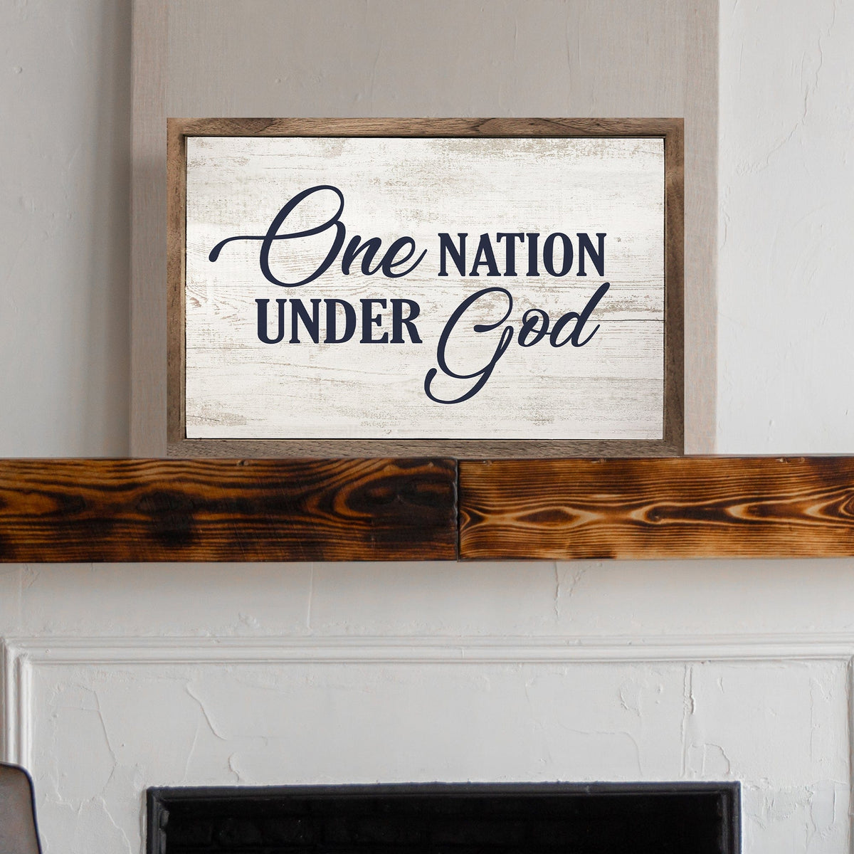 One Nation Under God Whitewash Printed and Framed Wall Sign