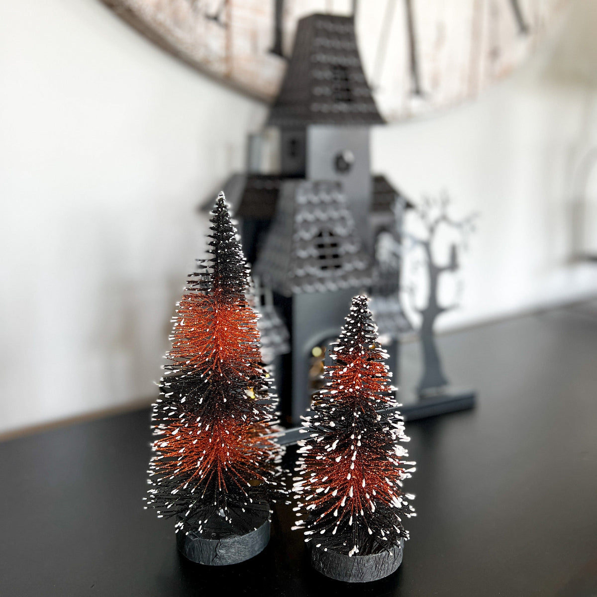 Orange &amp; Black Bottle Brush Trees Available in 10&quot; or 8&quot; High