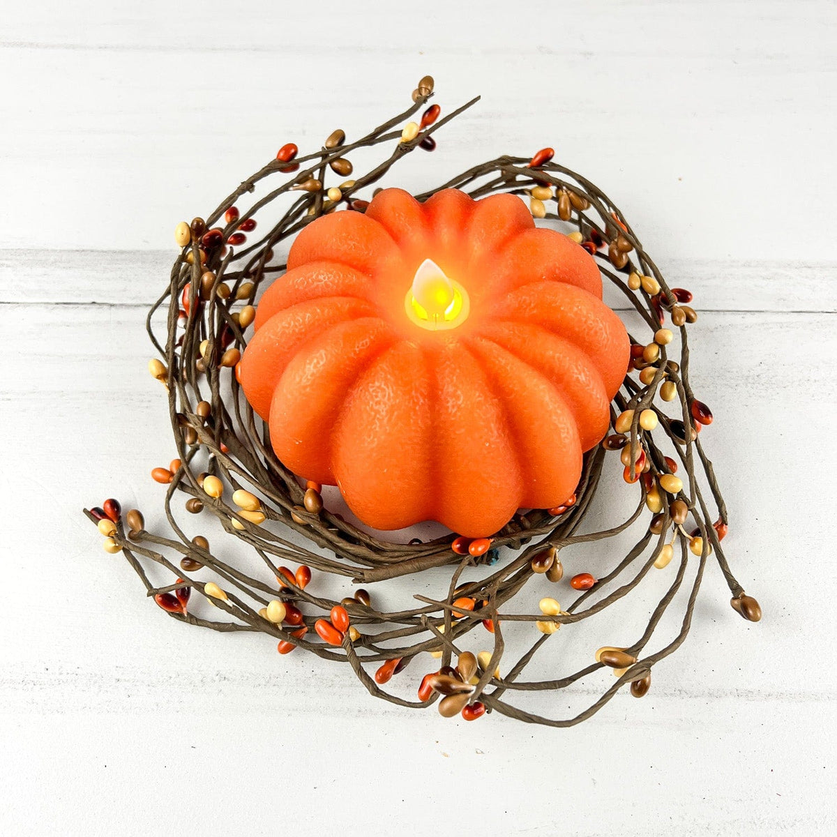 Orange Carved Pumpkin LED Battery Candle With Moving Flame 4.5&quot; Diameter