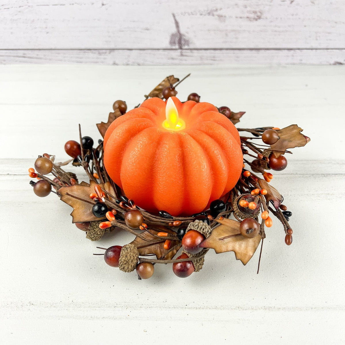 Orange Carved Pumpkin LED Battery Candle With Moving Flame 4.5&quot; Diameter