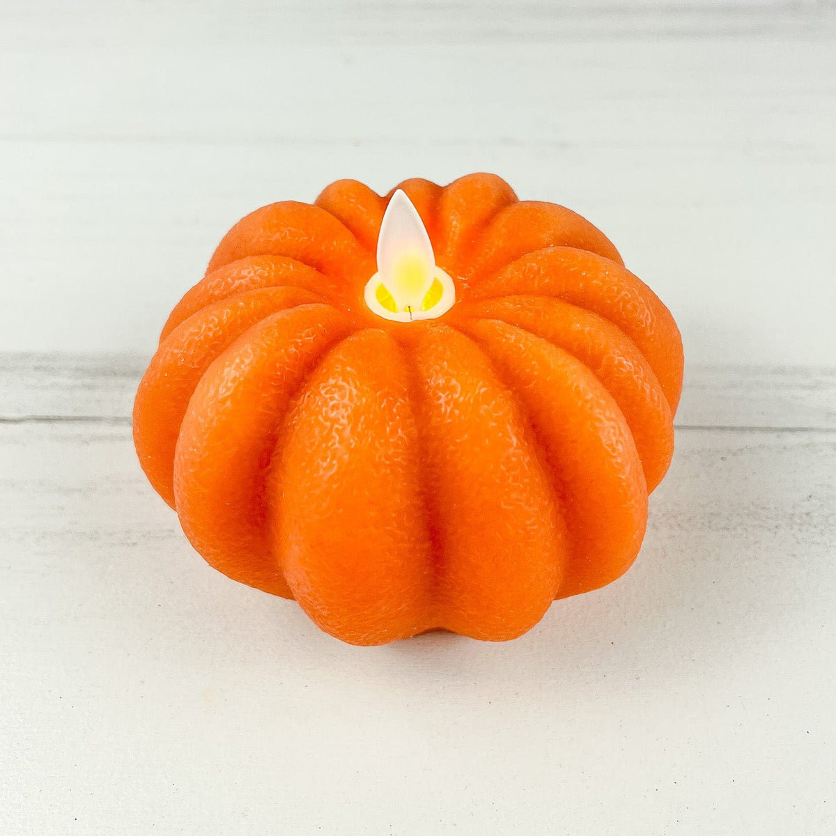 Orange Carved Pumpkin LED Battery Candle With Moving Flame 4.5&quot; Diameter