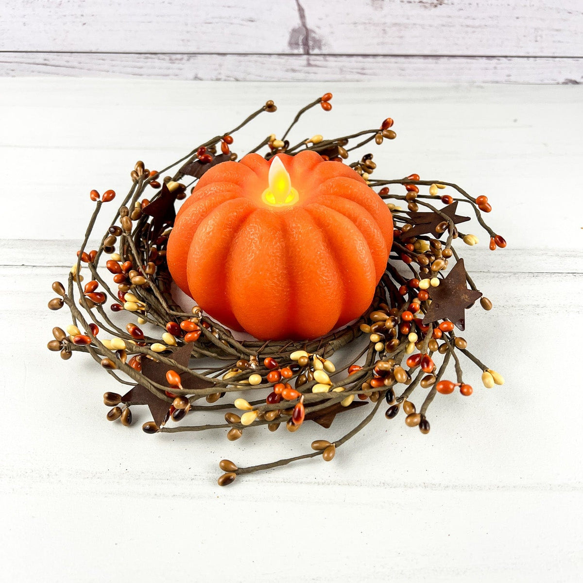 Orange Carved Pumpkin LED Battery Candle With Moving Flame 4.5&quot; Diameter