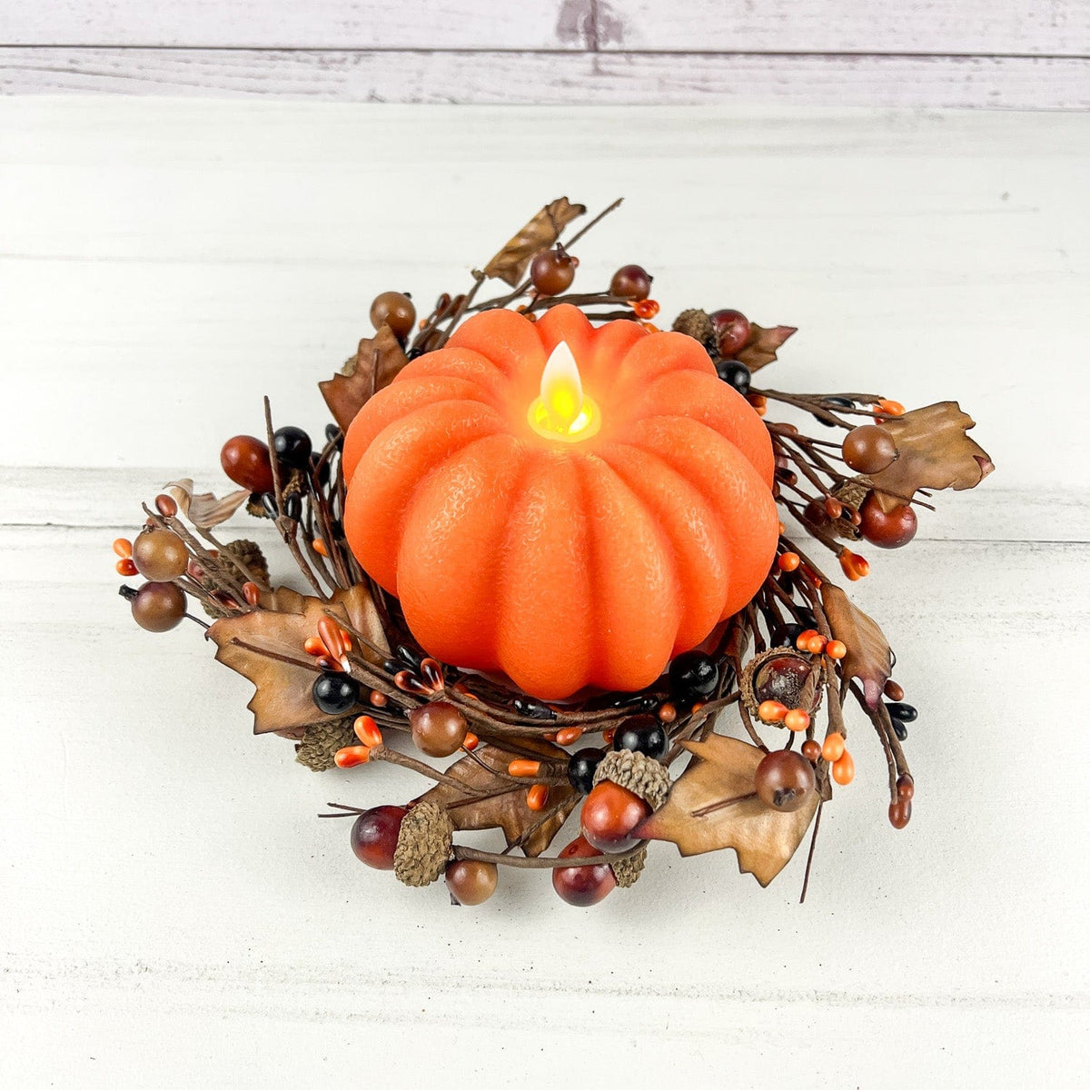 Orange Carved Pumpkin LED Battery Candle With Moving Flame 4.5&quot; Diameter