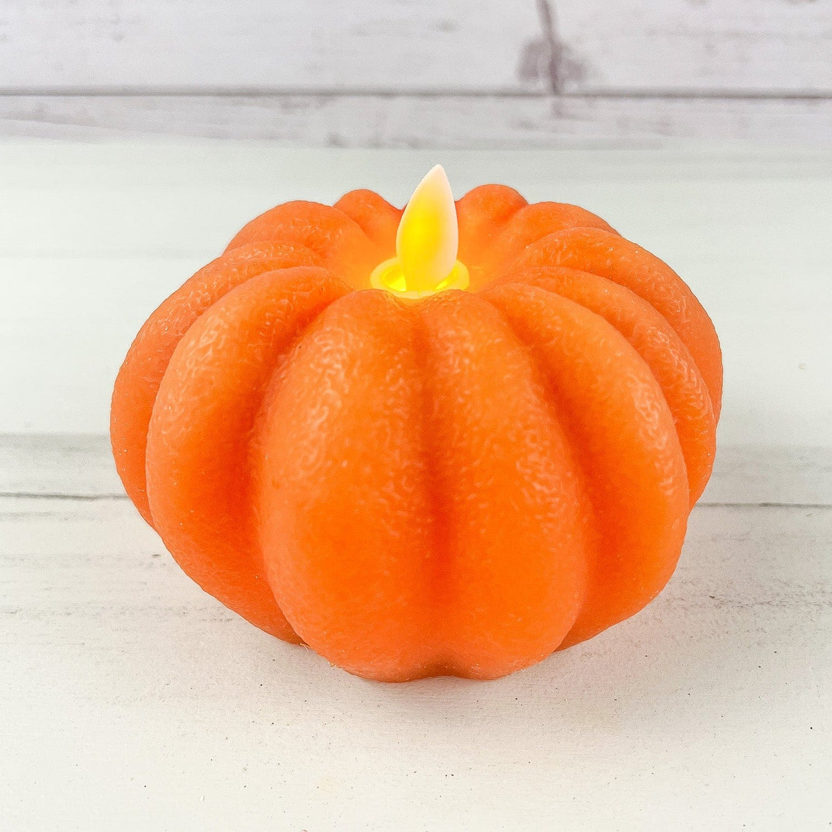 Orange Carved Pumpkin LED Battery Candle With Moving Flame 4.5&quot; Diameter