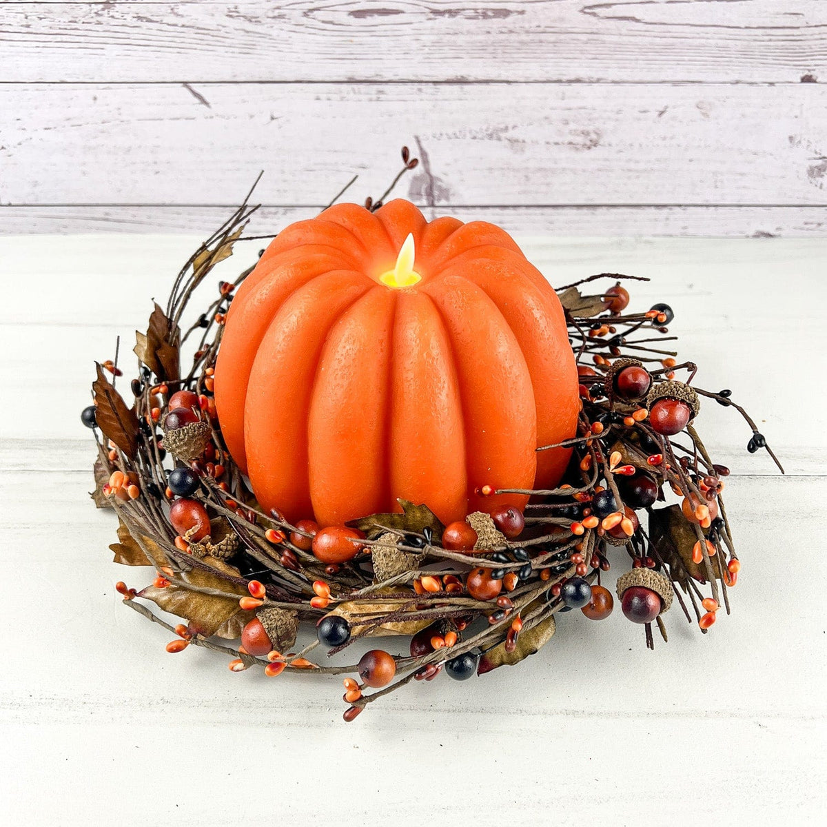 Orange Carved Pumpkin LED Battery Candle With Moving Flame 6&quot; Diameter