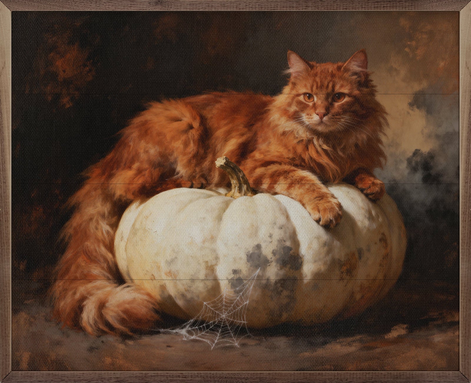Kendrick Home Walnut Frames 10x8 Orange Cat On Pumpkin
