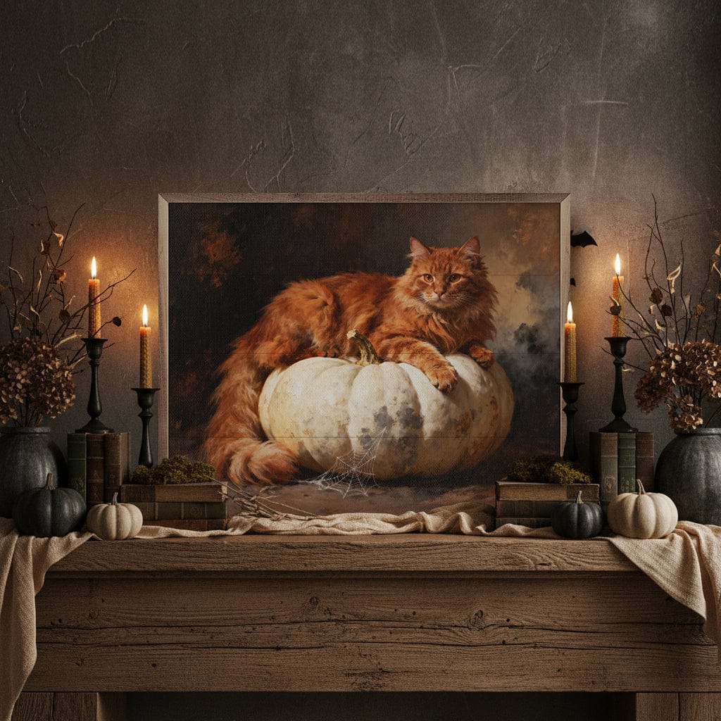 Kendrick Home Walnut Frames 10x8 Orange Cat On Pumpkin