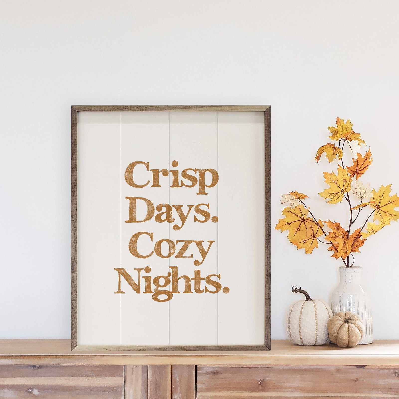 Kendrick Home Walnut Frames 8x10 Orange Crisp Days Cozy Nights White Printed and Framed Wall Sign
