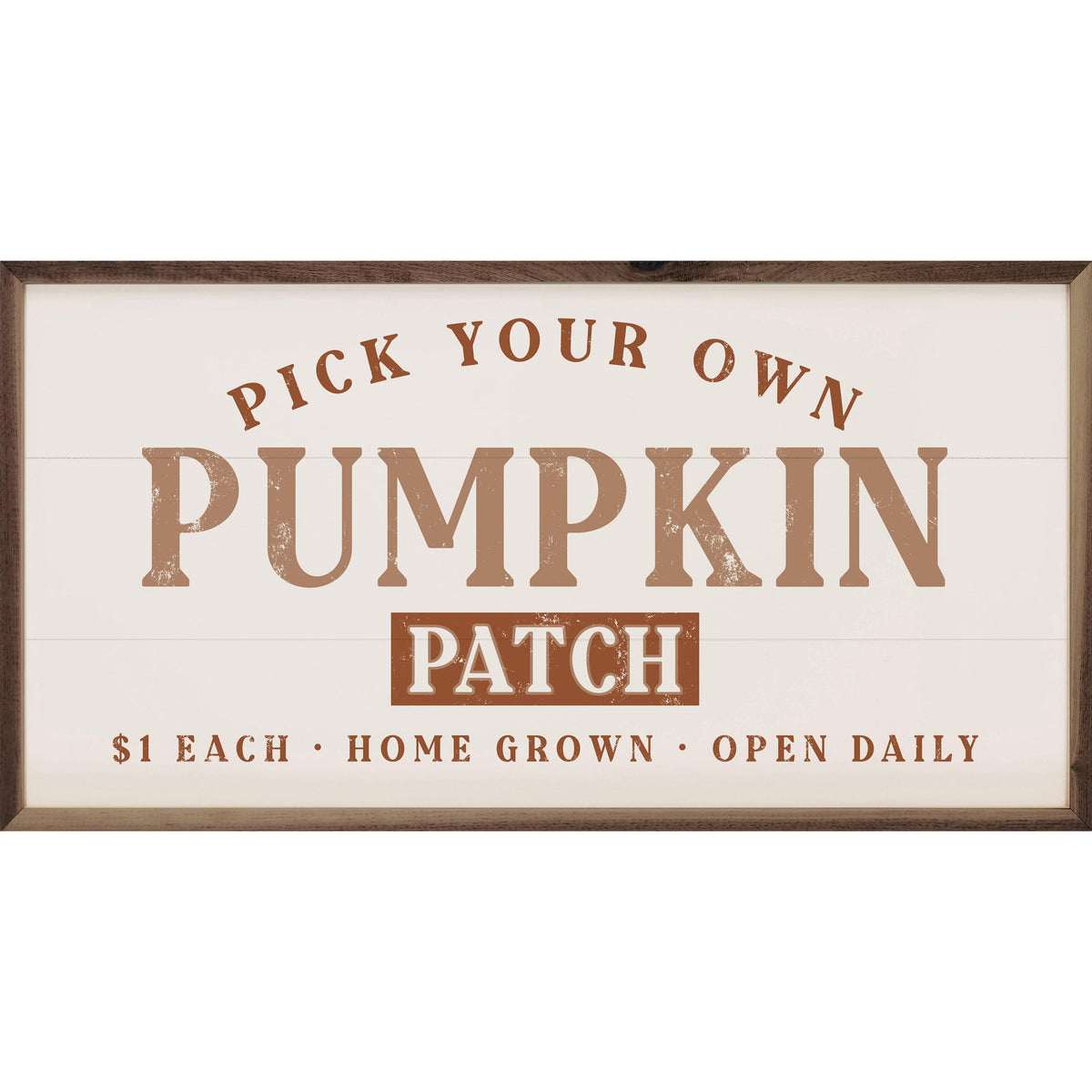 Kendrick Home Walnut Frames 16x8 Orange Pick Your Own Pumpkin White Printed and Framed Wall Sign