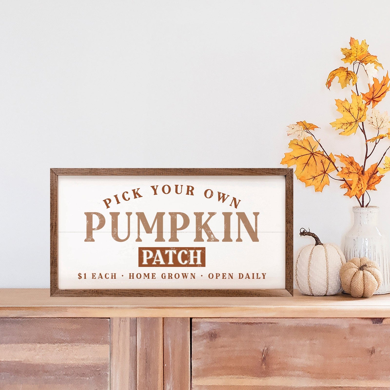 Kendrick Home Walnut Frames 16x8 Orange Pick Your Own Pumpkin White Printed and Framed Wall Sign