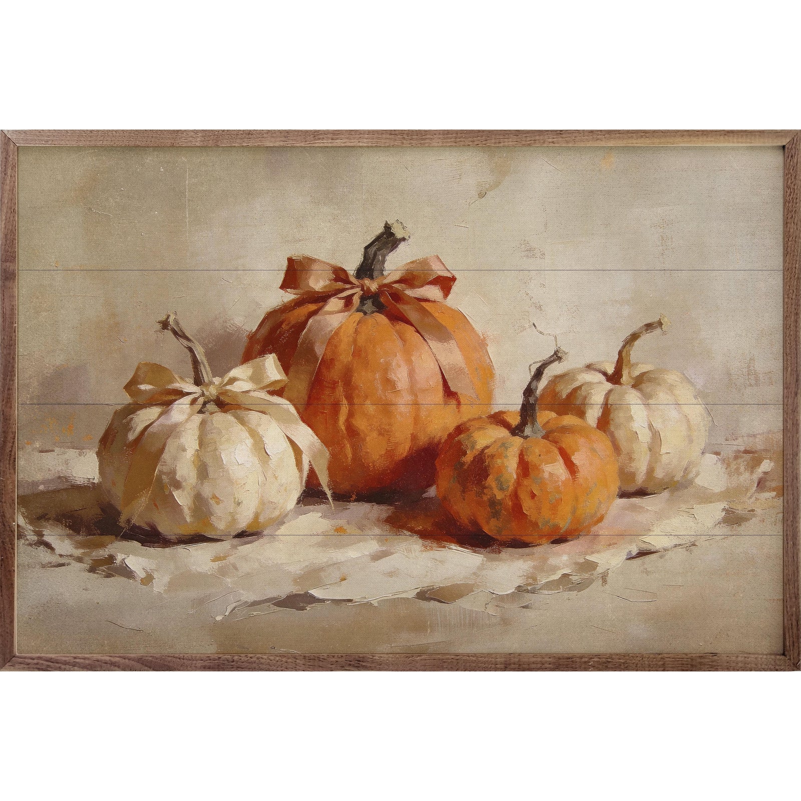 Kendrick Home Walnut Frames 8x5 Orange Pumpkins With Bows Printed and Framed Wall Sign