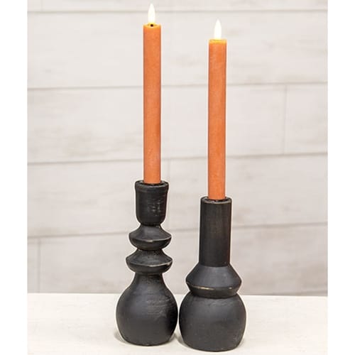 CWI Gifts LED Taper Candles Orange Wax Timer LED Battery Taper Candle 10" High Set of 2