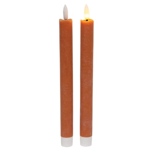 CWI Gifts LED Taper Candles Orange Wax Timer LED Battery Taper Candle 10" High Set of 2