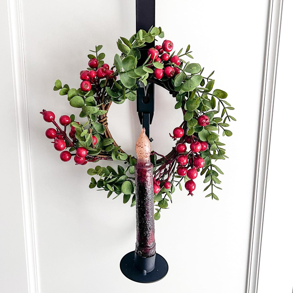 Over the Door Wreath &amp; Candle Holder For Taper Candles