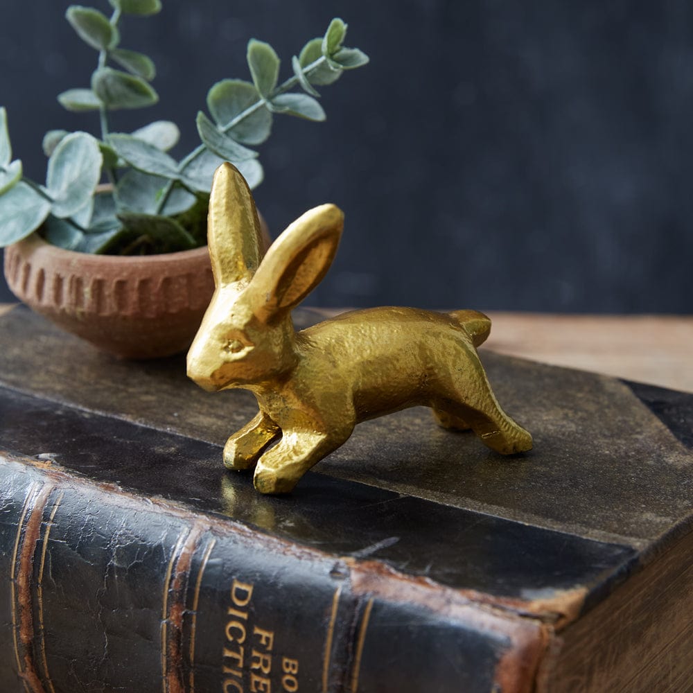 Painted Cast Iron Mini Gold Bunny Figurine-CTW Home-801106220831