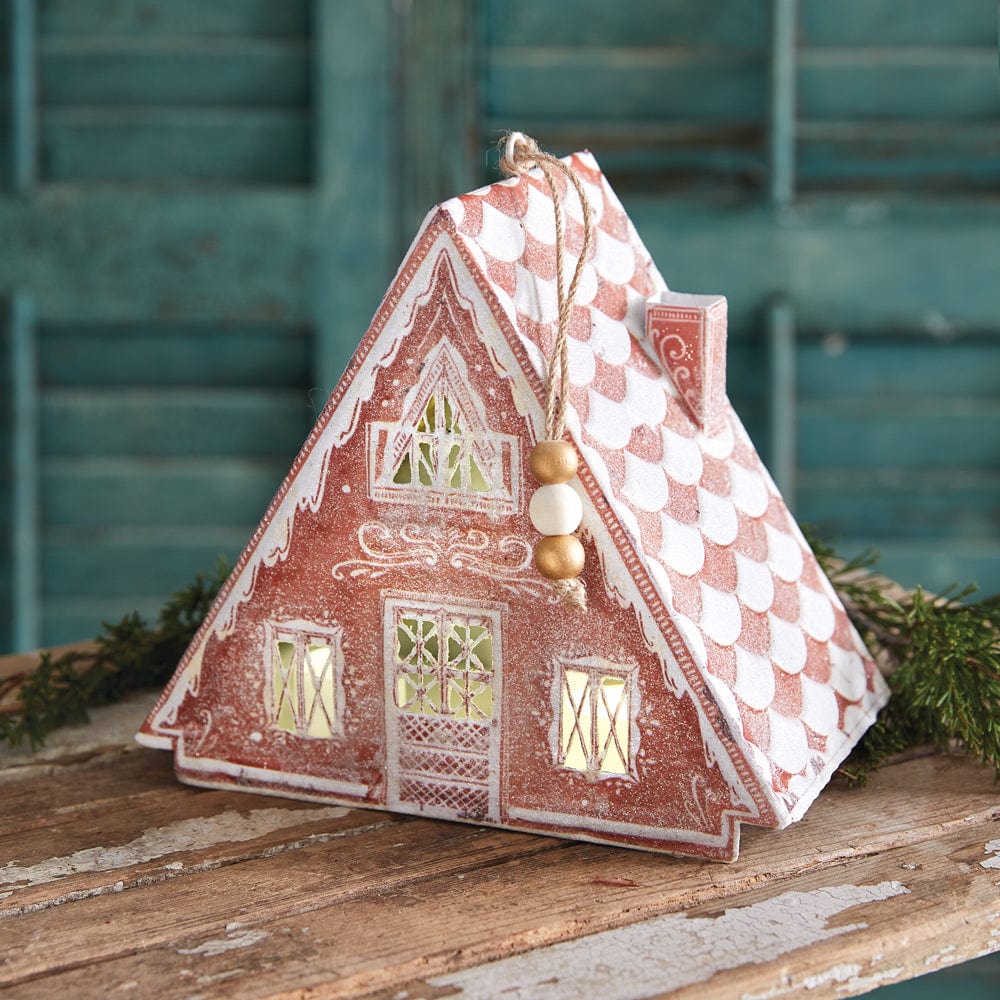 Painted Metal A-Frame Gingerbread Luminary