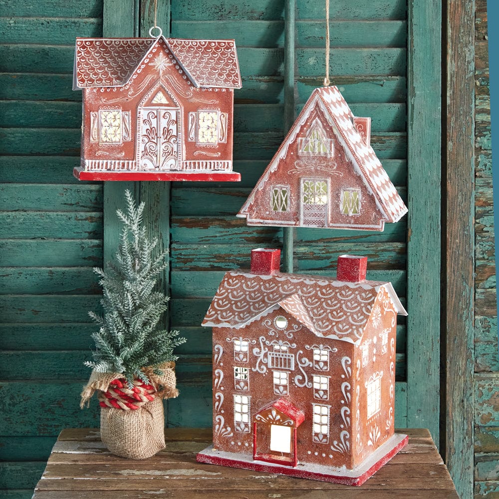 Painted Metal A-Frame Gingerbread Luminary